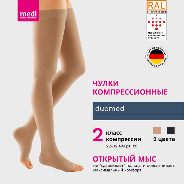 Чулки компрессионные MEDI Duomed, II класс компрессии, открытый носок DO251-DO261 фото